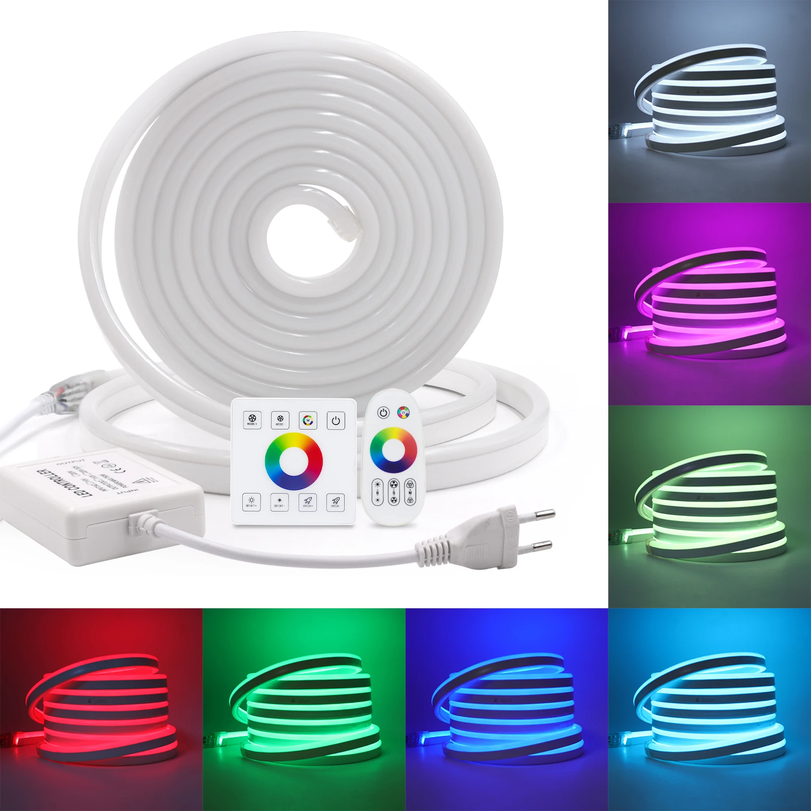 

Touch Remote Control + Touch Panel Control RGB 5050 Neon LED Strip Light AC 110V 220V Waterproof Outdoor Lamp Holiday Decor