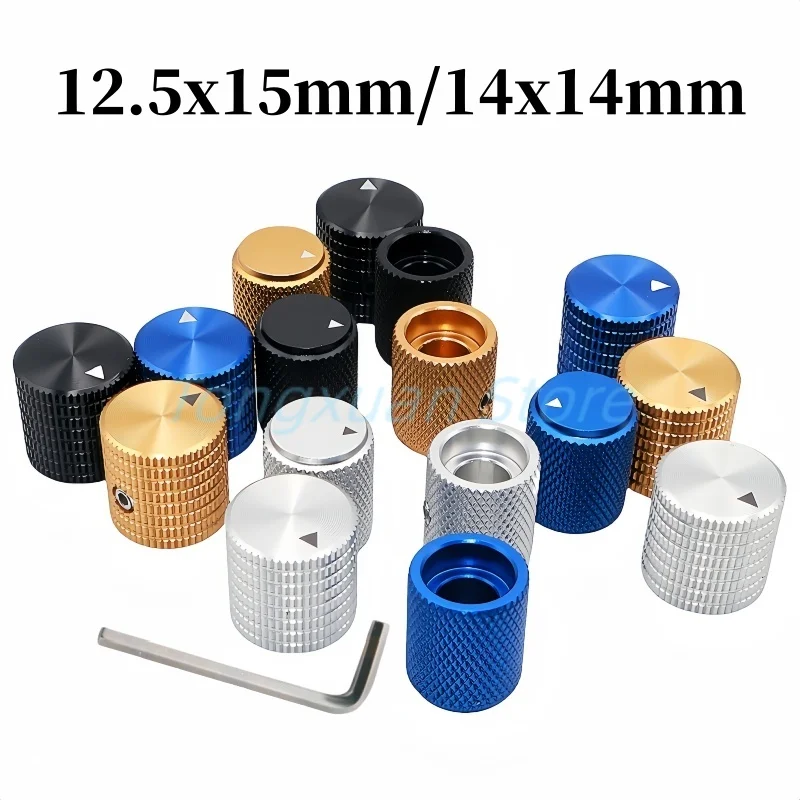 1pc 14x14mm Knob Aluminum Alloy Potentiometer Control Caps 12.5x15mmVolume Audio Electric Guitar Bass Screw Type 6mm Inner Hole