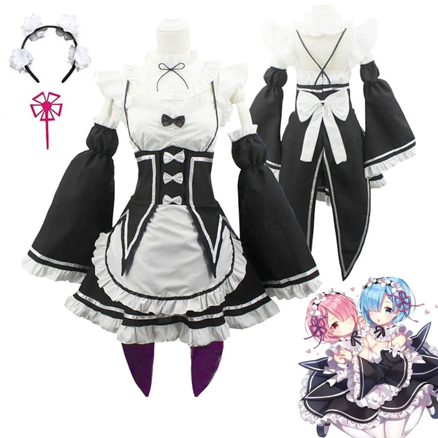 

Ram Rem Cosplay Maid Costume Re:zero Kara Hajimeru Isekai Seikatsu Cosplay Ram Rem Maid Dress Kawaii Servant Maid Outfits Wig