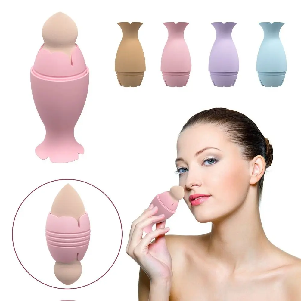 Soporte de esponja de maquillaje de silicona, estuche de esponja de maquillaje con múltiples agujeros, color rosa/azul/marrón, estuche de almacenamiento de huevos de belleza ecológico, cosmético
