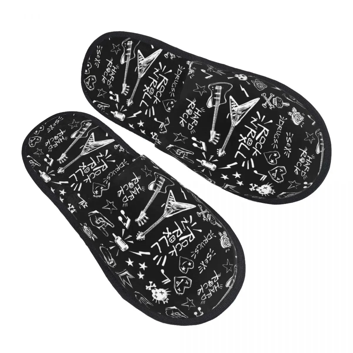 Custom Heavy Rock Roll Music Notes Memory Foam Slippers Women Comfy Warm House Slippers