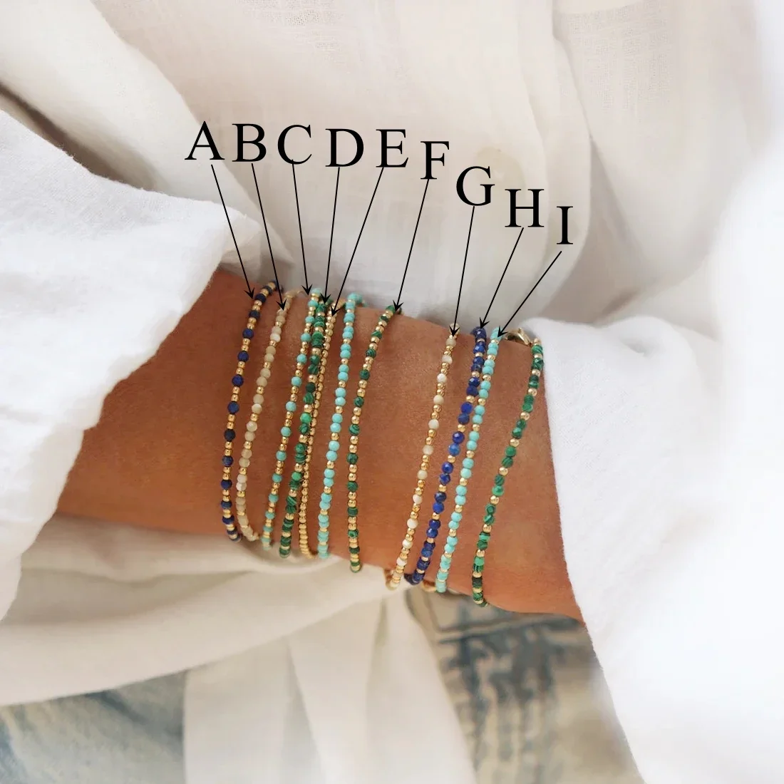 CCGOOD 3mm Natural Stone Beaded Summer Bracelets for Women Gold Plated 18 K Boho Jewelry Beach Style Bracelet Pulseras