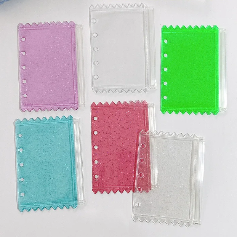 50pcs Colorful Flash Photocard Zipper Storage Bag with Five Holes Photo Card Badge Display Protector Holder Cover Case