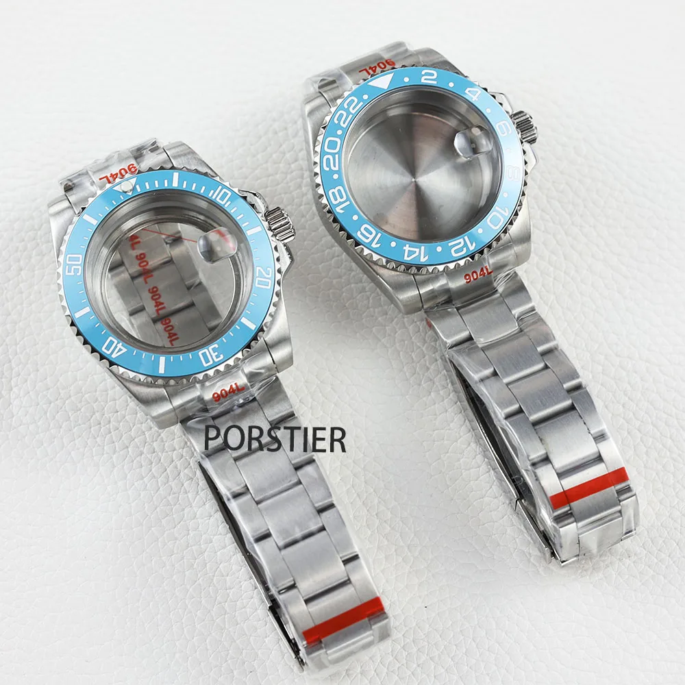 40mm NH35 Watch Case Stainless Steel Ice Blue Ceramic bezel Sapphire For nh36 nh35 movement 28.5mm Dial Submariner Gmt case