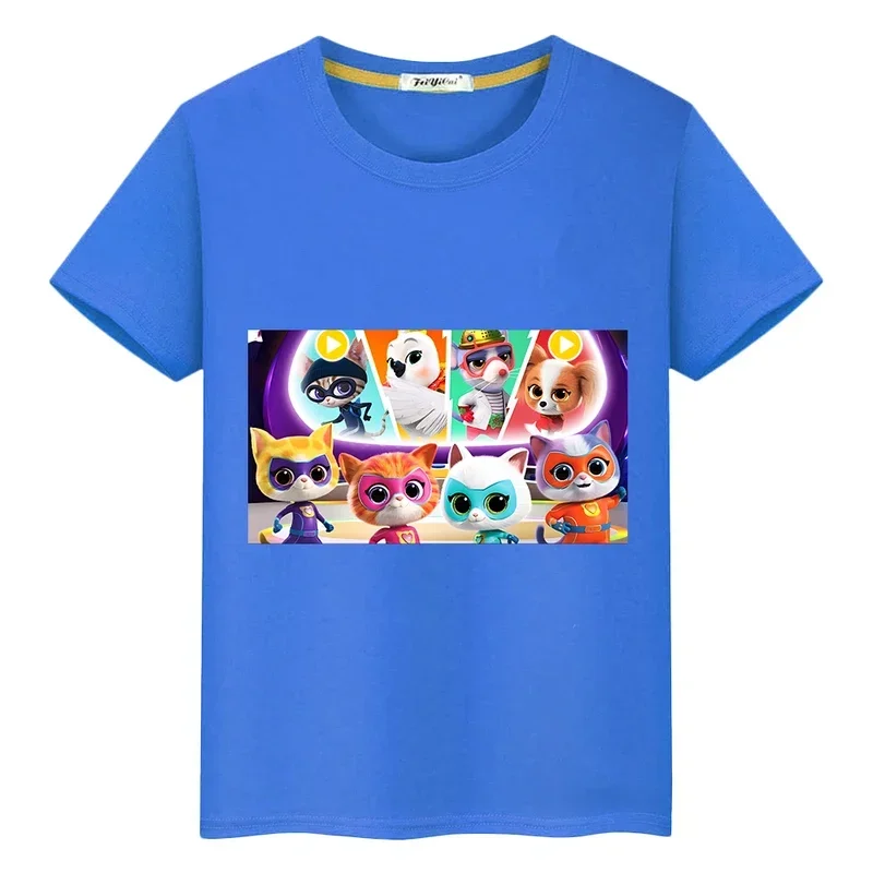 Super kitties 100% cotton T-shirt short print tops boy girls clothes Y2K one piece summercasual cartoon anime tees kids clothes