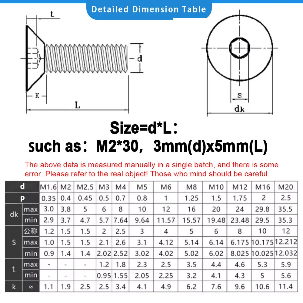 5-100pcs Din912 Grade12.9 Allen Hexagon Socket Screw M2 M2.5 M3 M4 M5 M6 M8 DIN7991 Black Steel10.9 Hex Socket Countersunk Screw