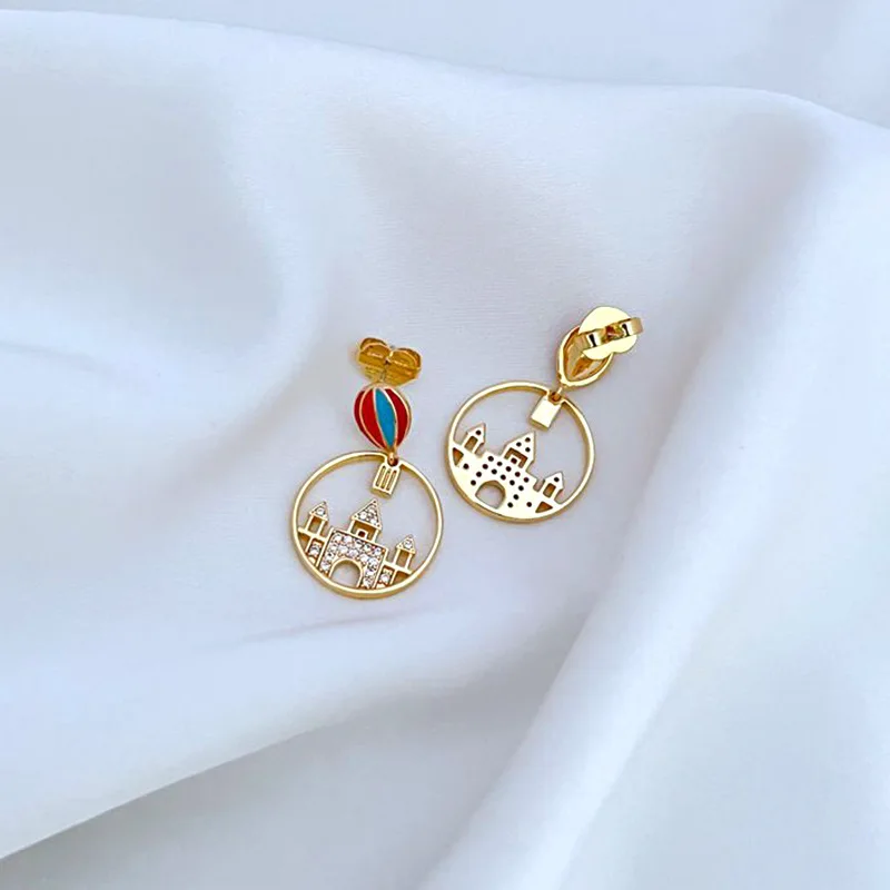 KS European and American New Retro Noble and Elegant Light Luxury Enamel Silver Needle Balloon Hollow Castle Earrings