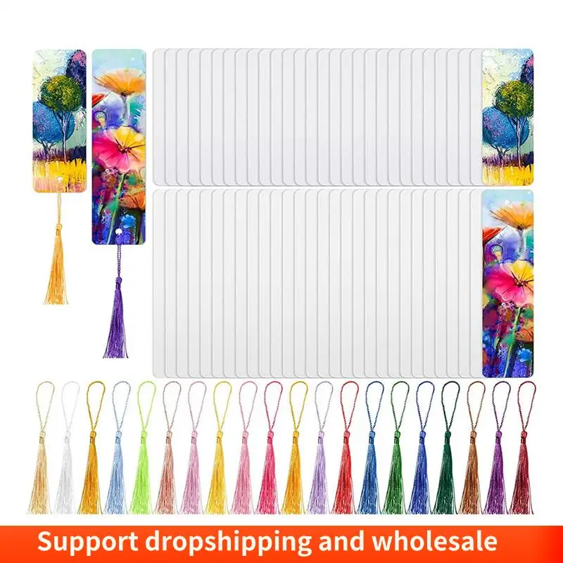 

AA86 80 Pcs Sublimation Blank Bookmark Heat Transfer DIY Sublimation Bookmarks With Hole And 80 Pieces Colorful Tassels