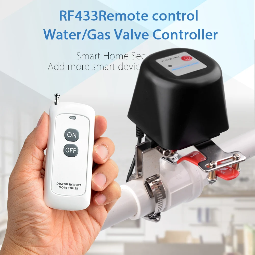 Long Distance RF 433mhz Remote Control Smart Gas Water Leakage Valve Controller Smart Gas Detector Automatic Manipulator