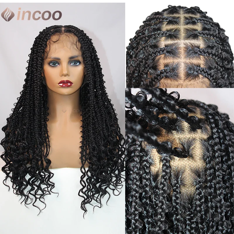 Perruques tressées synthétiques pour femmes noires, boîte à dentelle complète Cornrow, cheveux de bébé naturels, perruques à dentelle 360, 24"