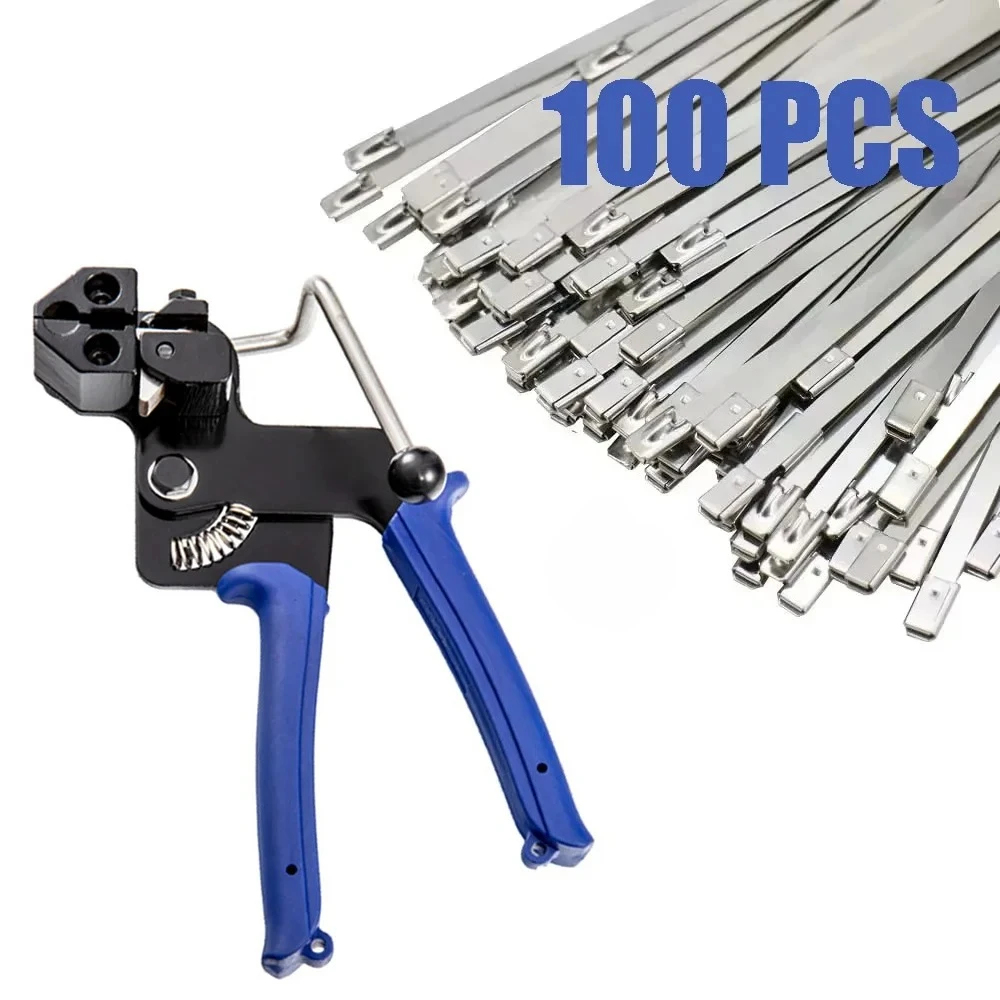 Customizable Tie Wrap Gun Kit Stainless Steel Cable Ties Gun 100PCS 4.6mm Width Zipe Ties Pliers for Home Office Industria