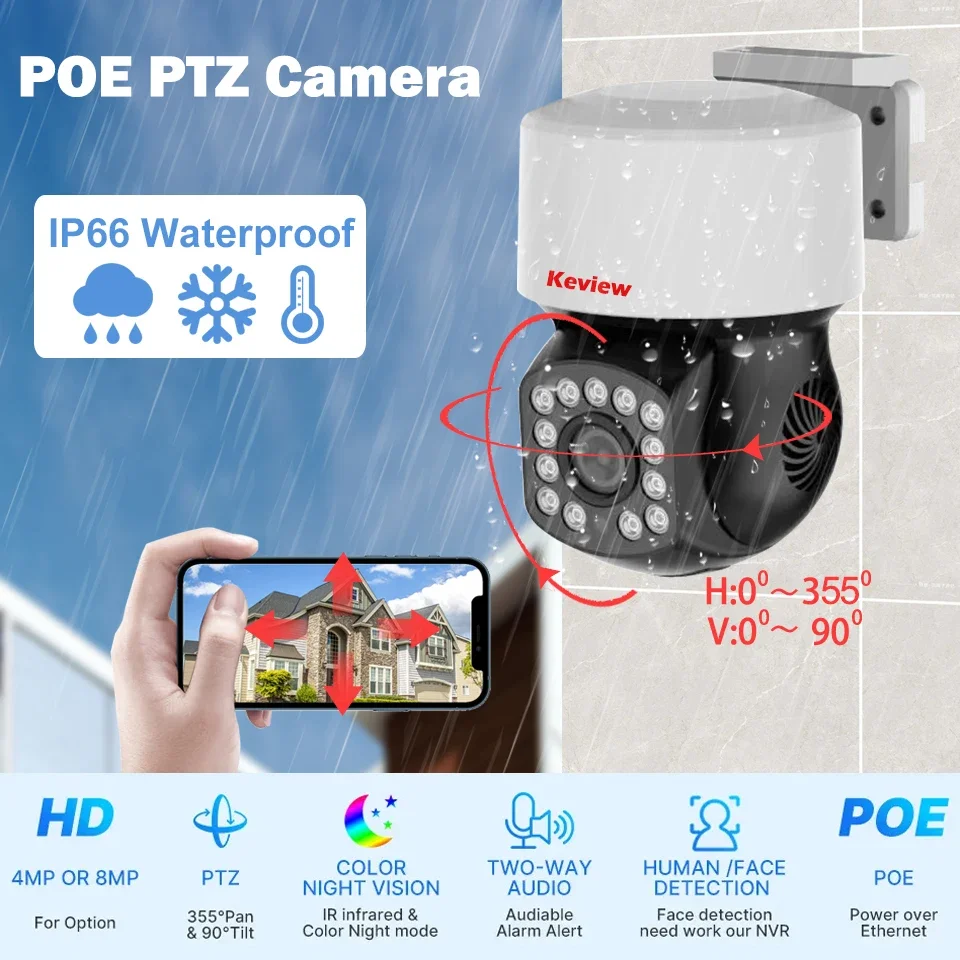 4K 8MP POE PTZ IP Camera XMeye Face Detection Outdoor Video Surveillance CCTV Cameras for NVR ONVIF