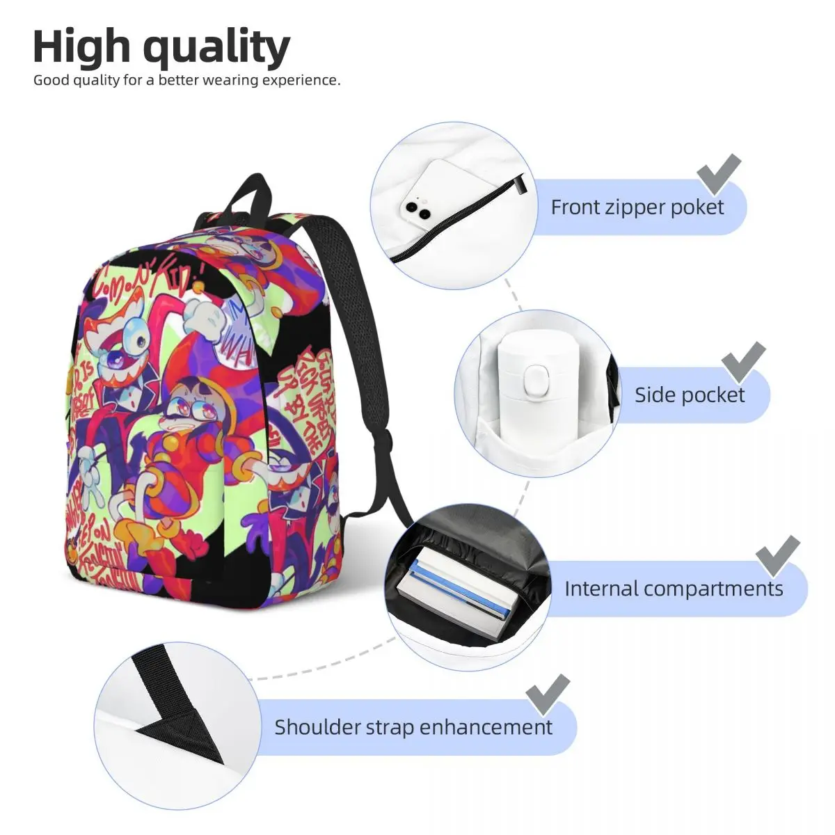 The Amazing Digital Circus Backpack Middle High College School Student Pomni Jax Caine Bookbag Teens Daypack Outdoor