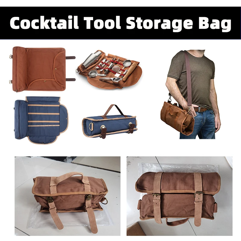 Cocktail Tool Storage Bag Equipped with Shoulder Strap Empty Bag Bar Tool Bags Bartenders Roll Up Kit Bag for Home, Work, Party