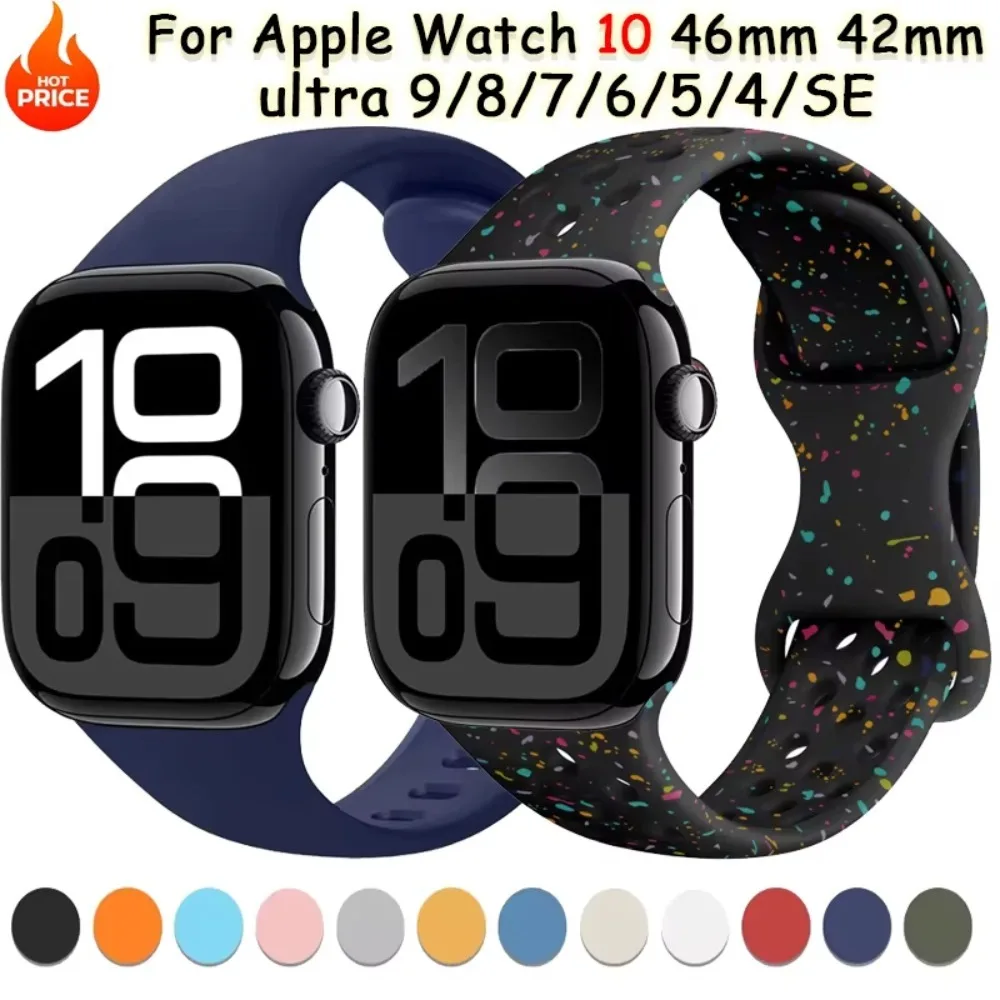 Silikonarmband für Apple Watch Ultra 2 49 mm 10 46 mm 42 mm 9 8 7 45 mm 41 mm, weiches Gummi, bequemes Band, IWatch 6 5 SE, austauschbar