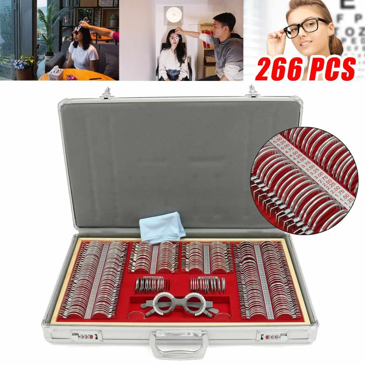 104Pcs Adjustable Optometry Test Optical Trial Lens Set Plastics Rim Aluminium Case Optometria Tool Eye Testing Frame Glasses