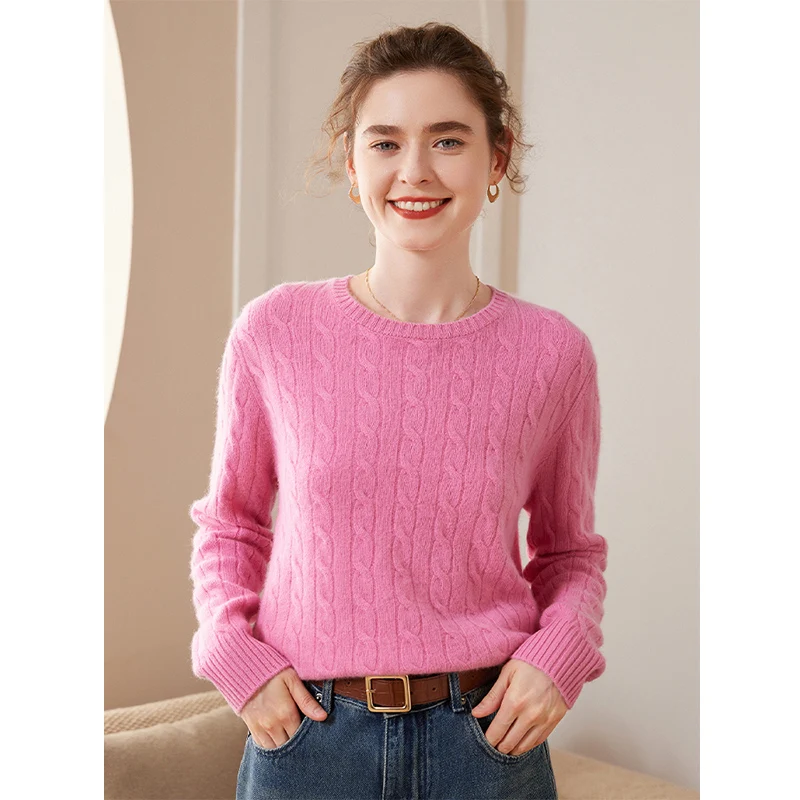 Cashmere Sweater Women's round Neck Solid Color Loose-Fitting Thick Warm Casual Temperament Simple Pullover Autumn and WinterNew