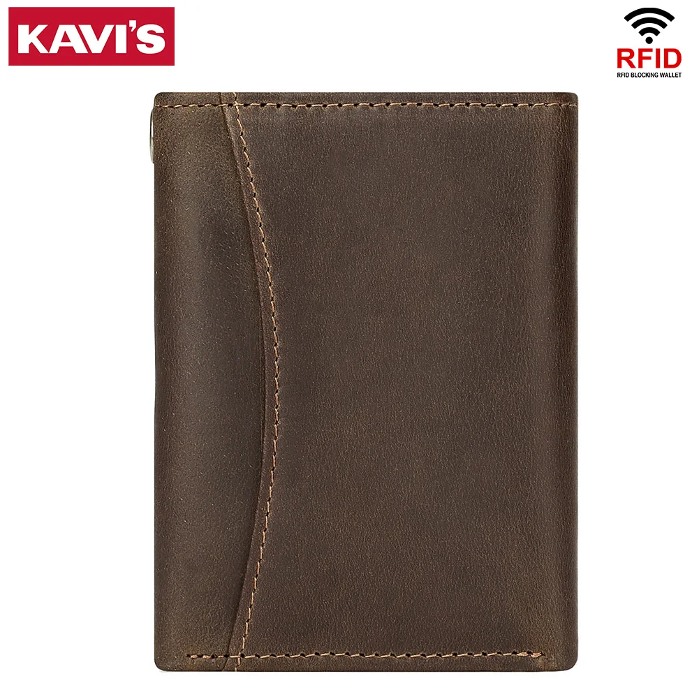 KAVIS Men's three-folding wallet leather business multi-card slot large-capacity short wallet gift box