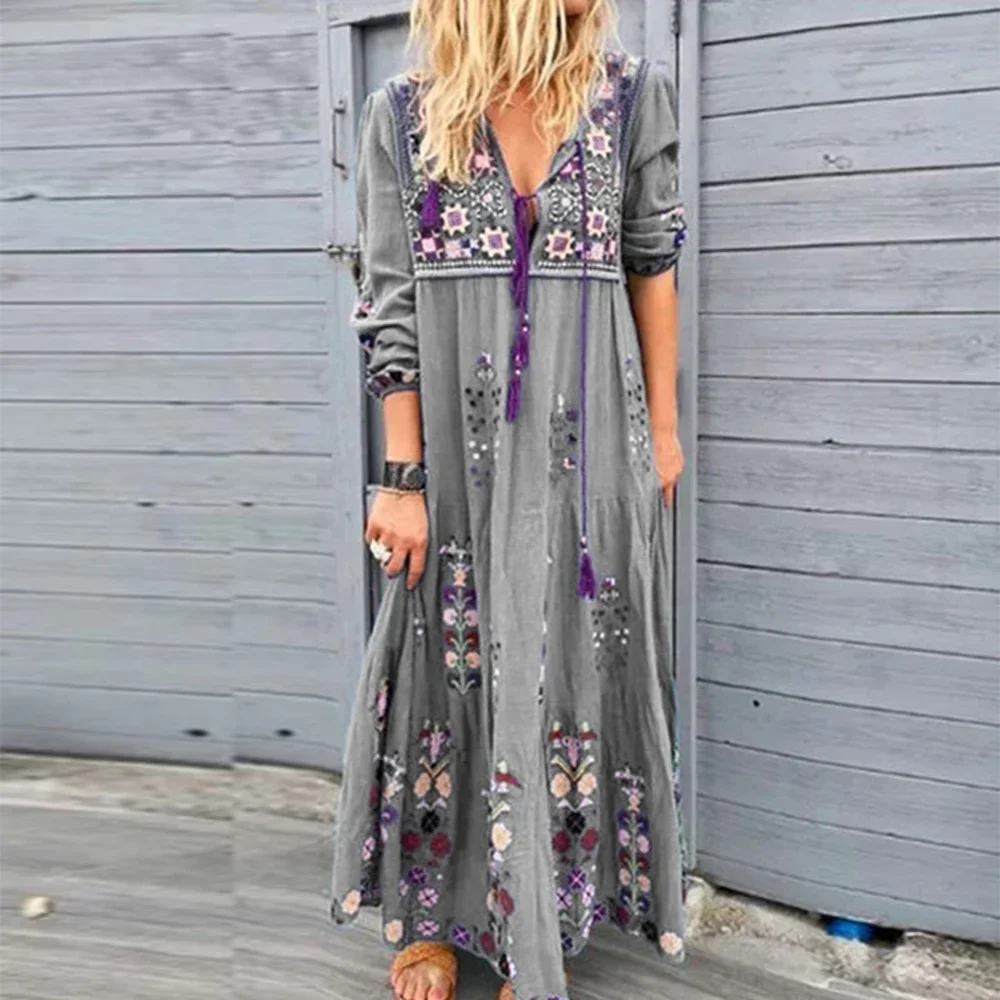 Long Dress for Women 2023 Autumn Beach Bohemian Dresses Casual Vestido Robe Female Clothing Y2K Floral Skirt Elegant Maxi Dress