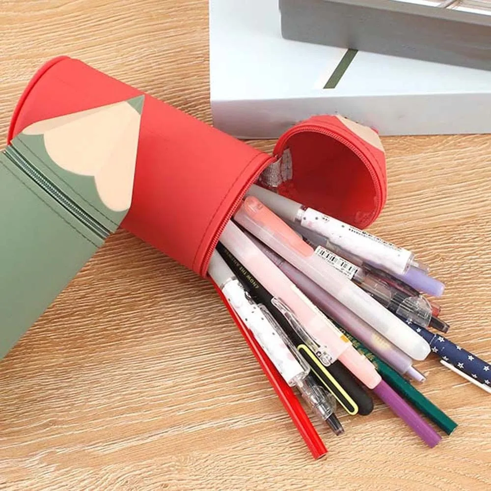 Creative Pencil Shape Pen Holder Large Capacity Cartoon Pen Storage Bucket Multi-functional Waterproof Stationery Storage Box