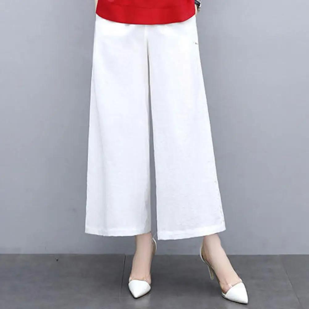 

2 Pcs/Set Stylish Women T-shirt Pants Set Wide Leg Ankle Length Pants Lady Top Pants Set Deep Crotch Top Trousers Suit