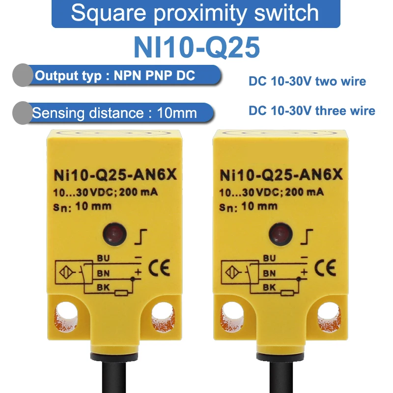 Inductive Square Proximity Switch Metal Sensor NI10-Q25 Sensing Distance 10mm DC Three-wire NPN/PNP,NO/NC,DC6-36V