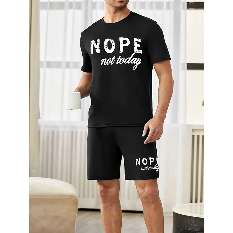 الرجال خطابات طباعة بيجامة مجموعة قصيرة الأكمام بلوزات وسراويل تنفس فضفاضة تناسب ملابس خاصة المتسكعون ملابس رياضية الصيف مريح