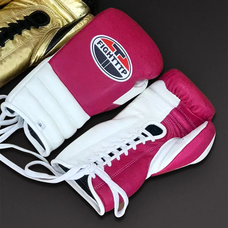 

10/12/14/16oz Professional Boxing Glove Cowhide Tether MMA Muay Thai Sanda Training Glove Grant Pattern Latex Liner Boxing Glove