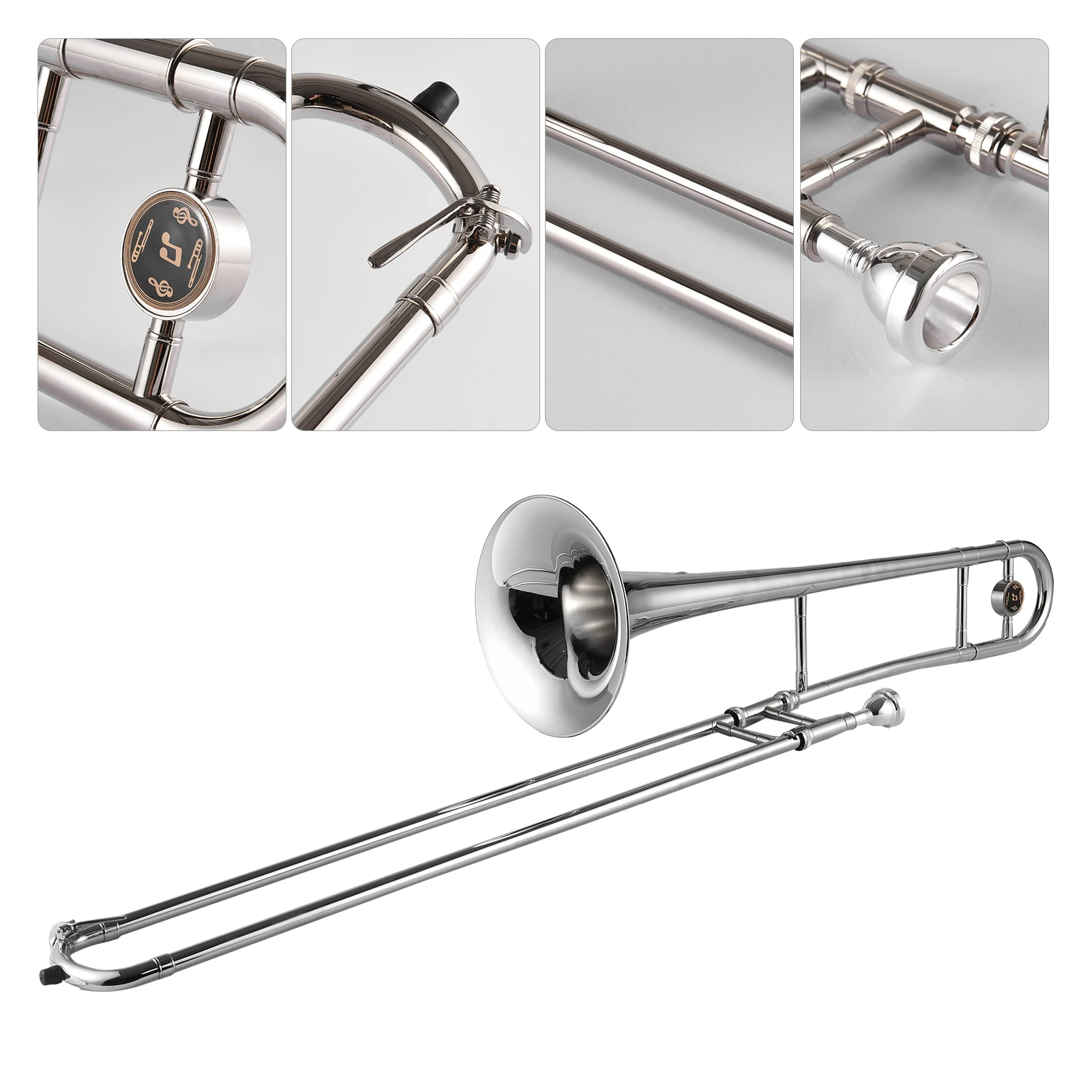 Bb Tone B Flat Wind Instrument Silver Trumpet Alto Trombone Brass  with Cupronickel Mouthpiece Cleaning Stick Case