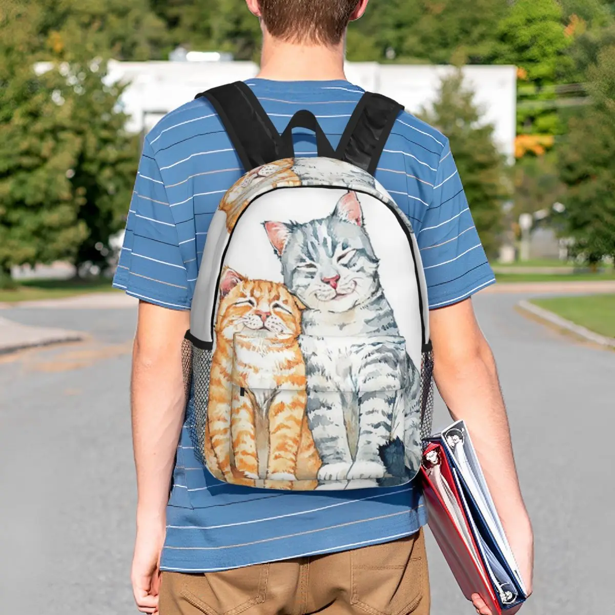 Ginger Tabby And Grey British Kitten Cat Hug Backpack Student BookBag Children School Bag Laptop Shoulder Bags for Boys Girls