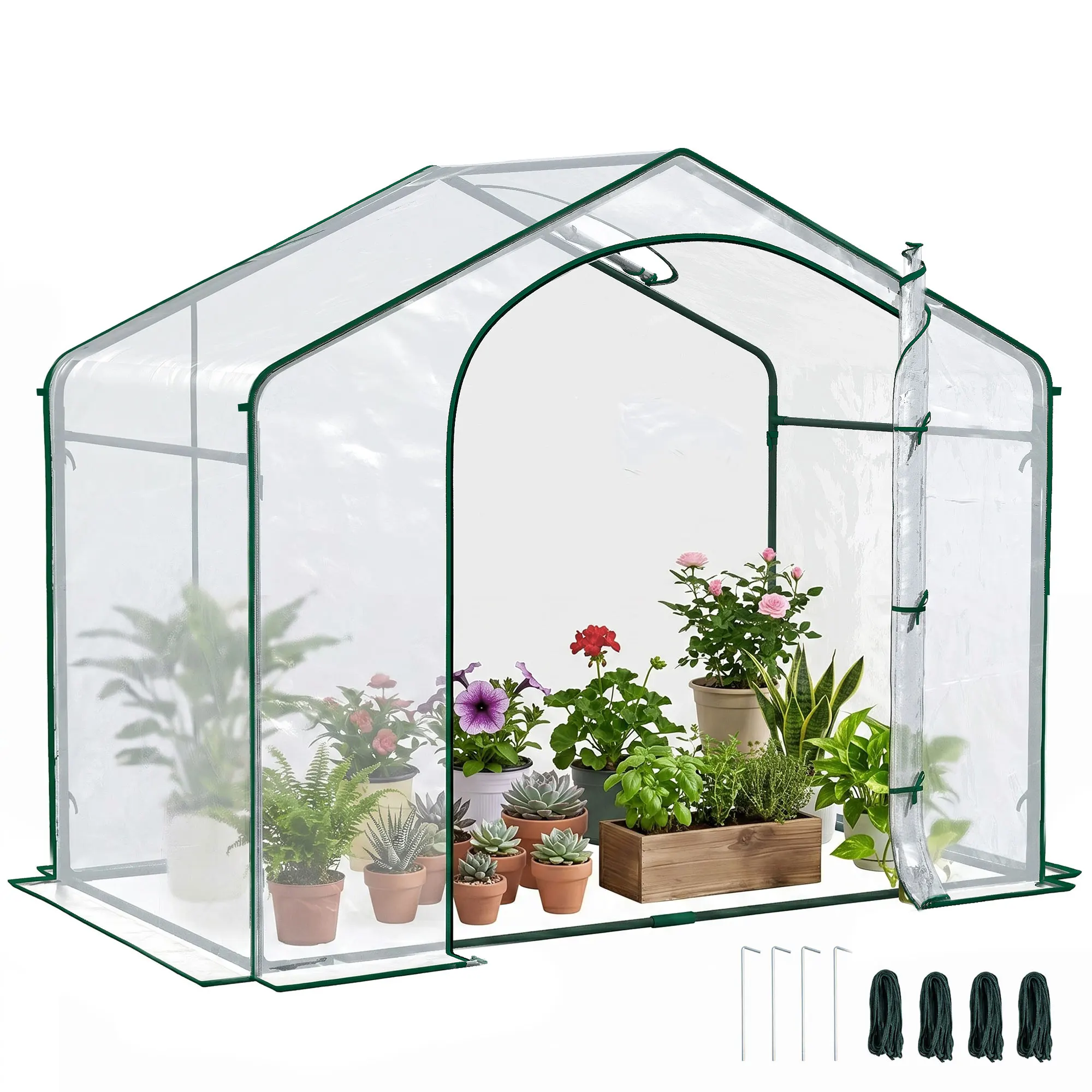 6' x 3.3' x 5.5' Outdoor Portable Walk-In Greenhouse, PVC Cover, Door, Clear