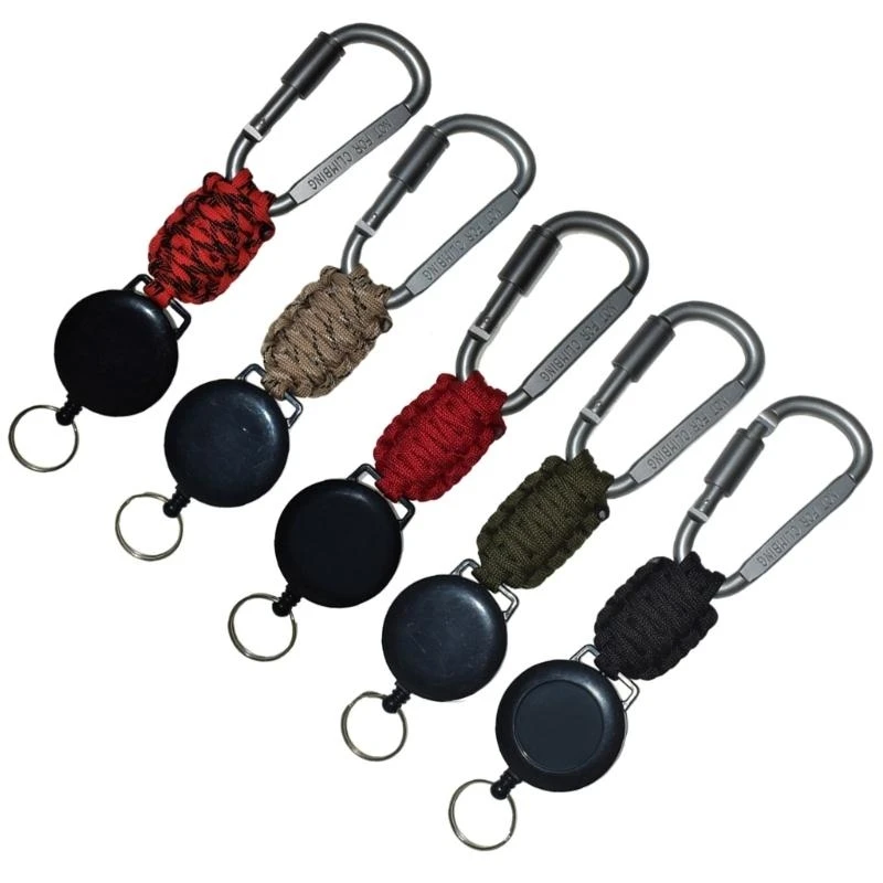 U2JB Extendable Keychains Badges Holder Badges Holder Strong Casing Metal Coiled Steel Wire Rope Carabiner Keyrings