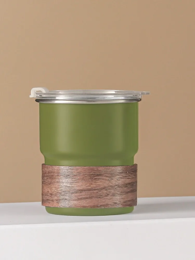 Tasse de camping à café portable avec couvercle en bois anti-brûlure, tasse à eau, acier inoxydable 300, tasse à café pour pique-nique, 304 ml