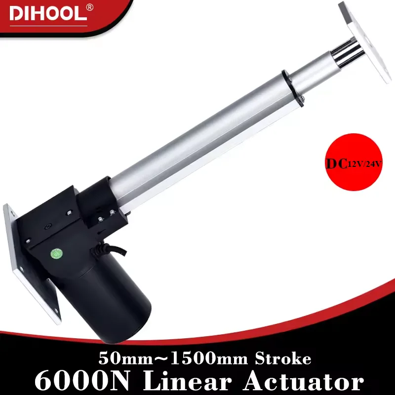 6000N Linear Actuator 12V/24V Electric Lifting Motor 50mm~1500mm Stroke 50kg~600kg Load Adjustable Telescopic Push Rod 25dB 60WV