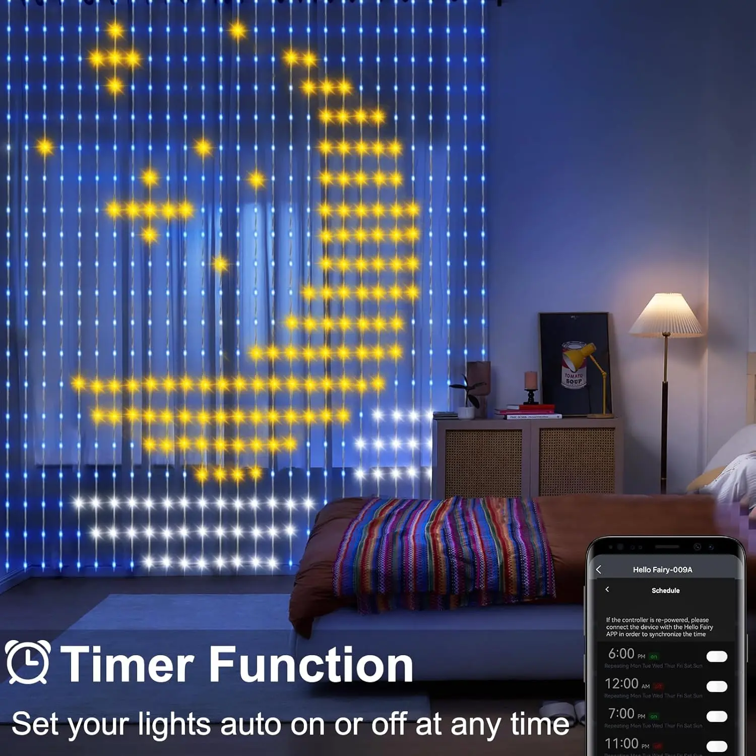 Rideau lumineux intelligent RGB 400LED, avec musique, commandes app et télécommande, lumières de fête LED pour mariage/saint valentin/anniversaire