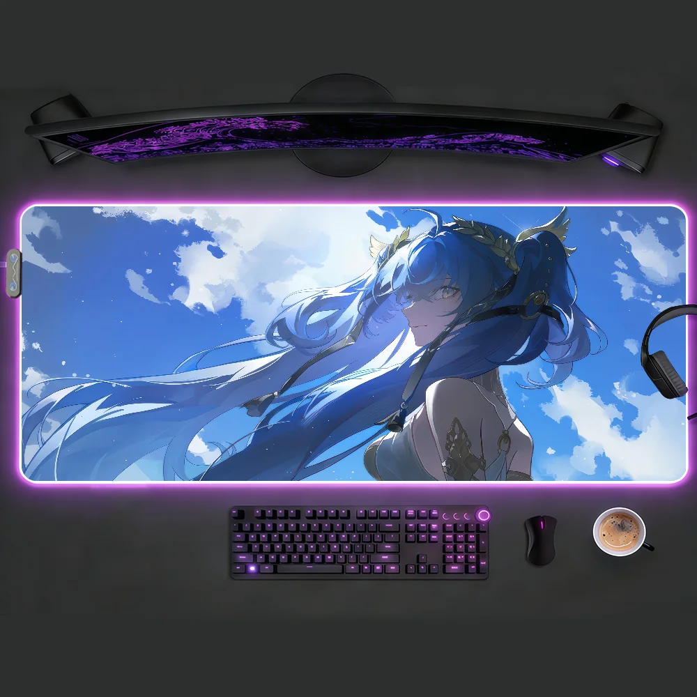 

Wuthering Waves iuno Mouse Pad RGB LED Light Colorful Game Keyboard Non-slip Cover Desk-mat Surface Waterproof