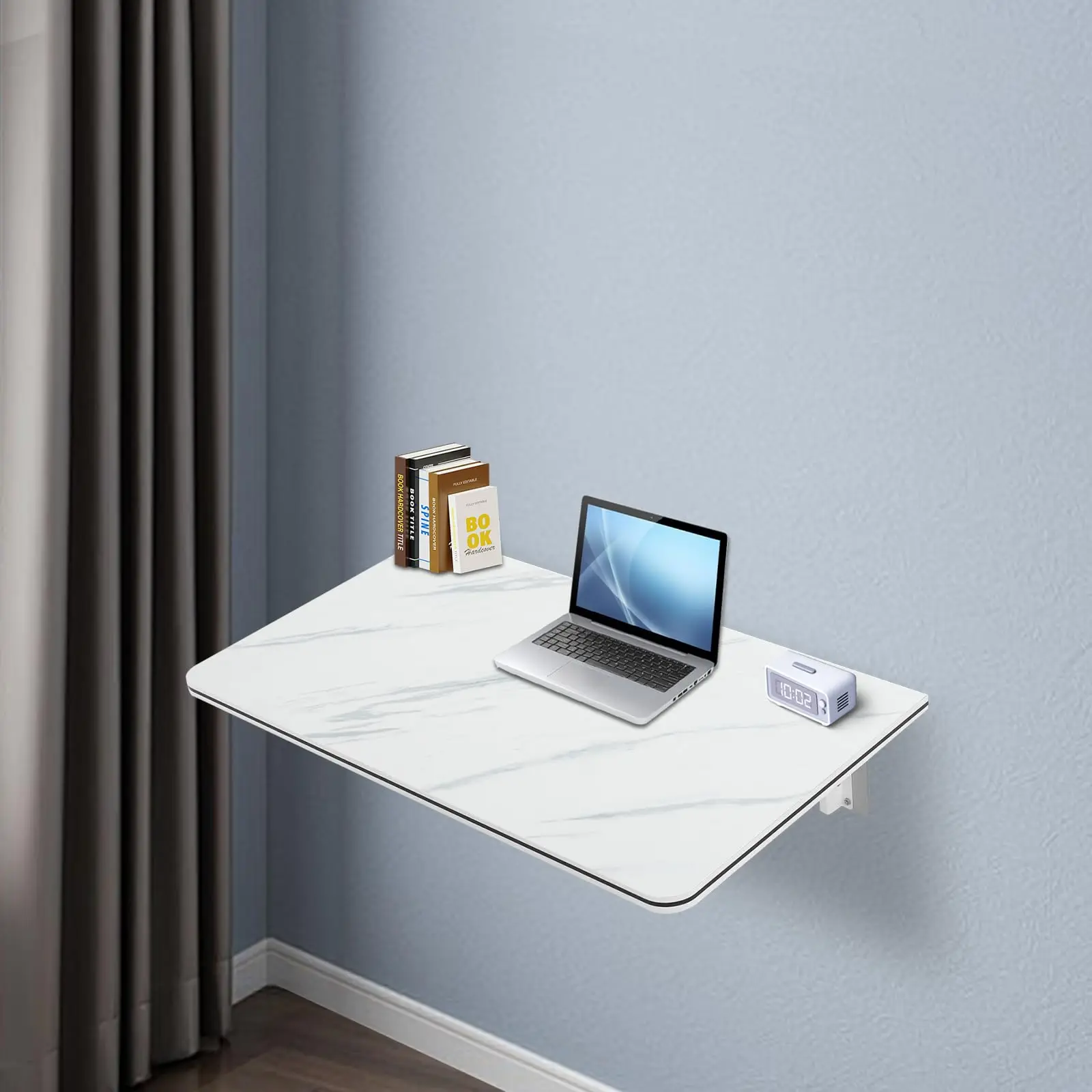 

Wall Mounted Folding Table, 27.56'' X 15.75'' Folding Table 176 Lbs Load Capacity Floating Desk with Trestle Mutifuctional Hangi