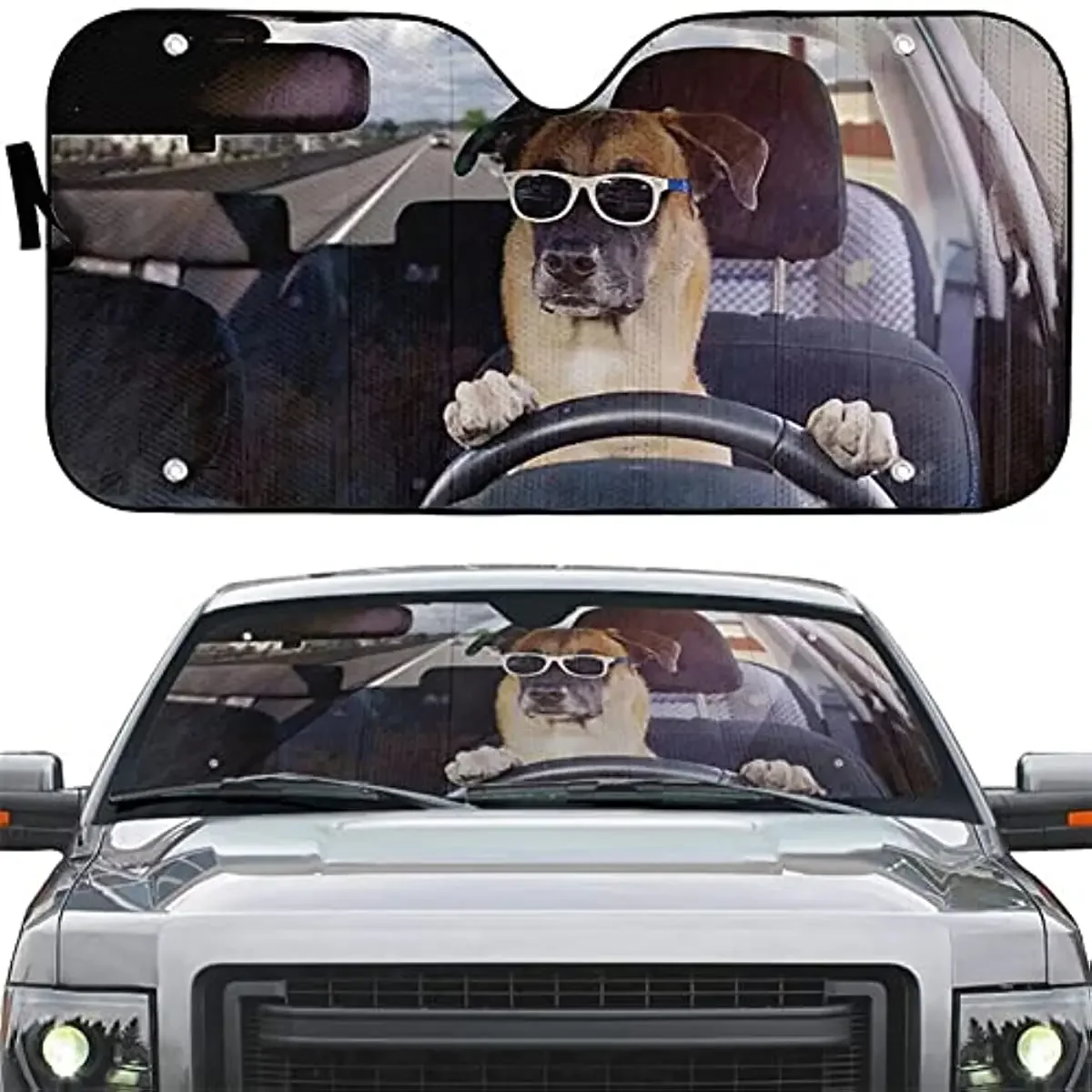 SWEETOP Fashion Cute Dog Print parabrezza anteriore parasole parasole per Auto protezione parasole per Auto protezione solare pieghevole per Auto