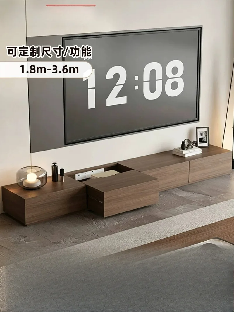 TV cabinet Italian minimalist living room hidden socket walnut pattern floor cabinet floor small apartment
