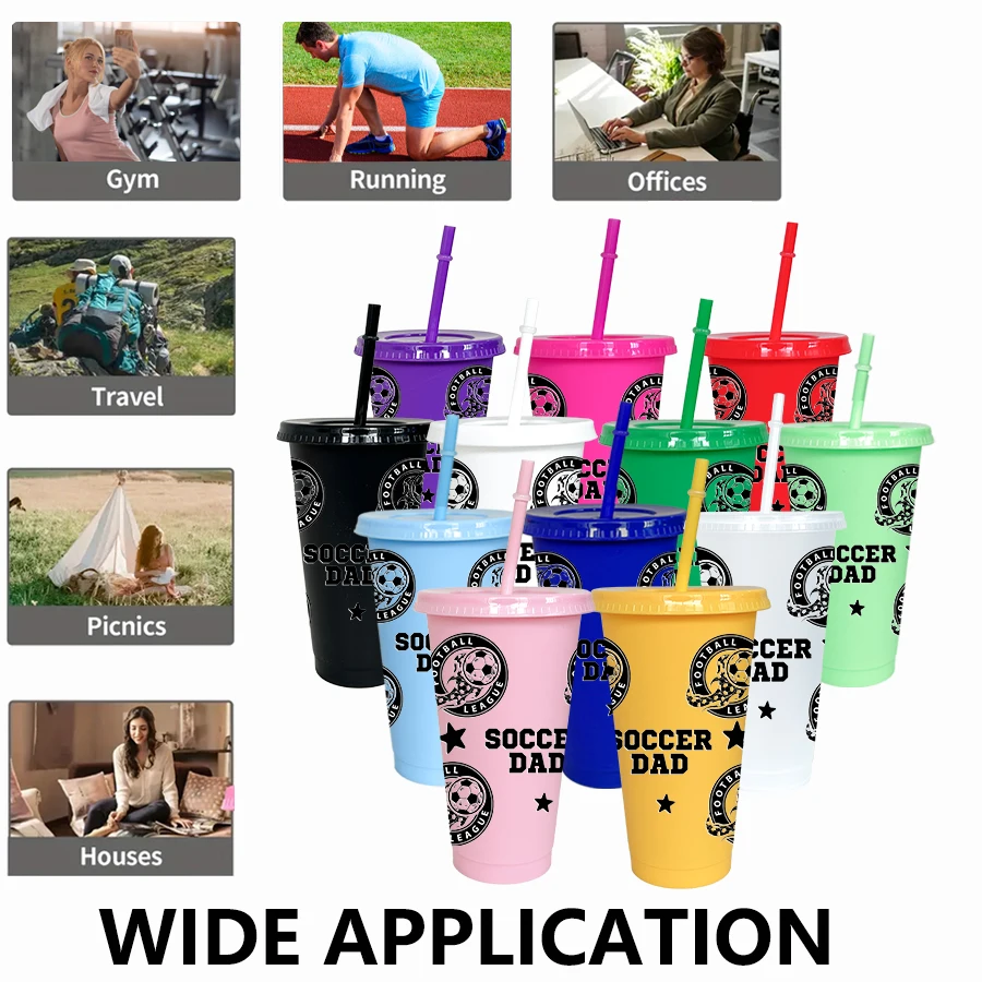 12pcs/set Football Star Pattern 26oz Colored Plastic Party Cold Cup for Birthday/back-to-school Gift Gameday Drinkware