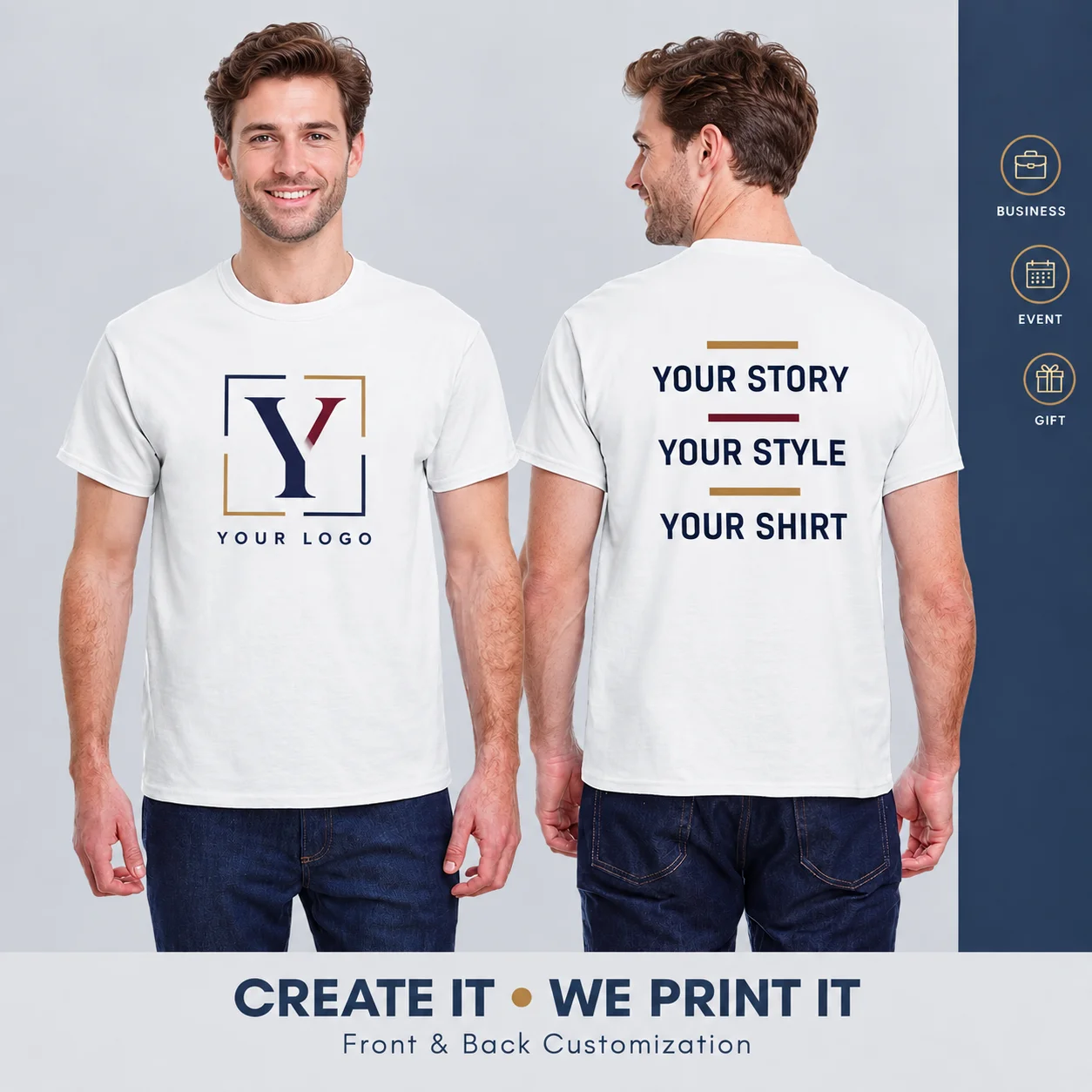 2PCS Custom Company Team Tshirt Personalized Logo Name Text Short Sleeve Crew Neck Unisex Tee For Employee Event Brand Promotion