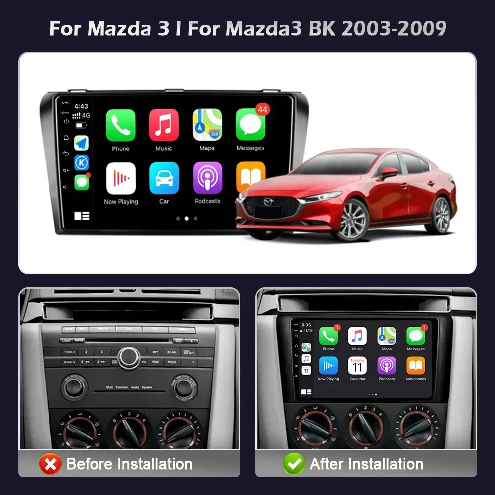 Android Bluetooth Wireless CarPlay Touch Screen Car Radio For Mazda 3 l For Mazda 3 BK 2003-2009 Multimedia Player