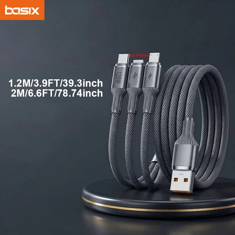 3in1 Fast Charging USB Type C Cable Data Sync for Xiaomi Huawei Samsung OPPO - Mobile Phone & Pad Charger Wire