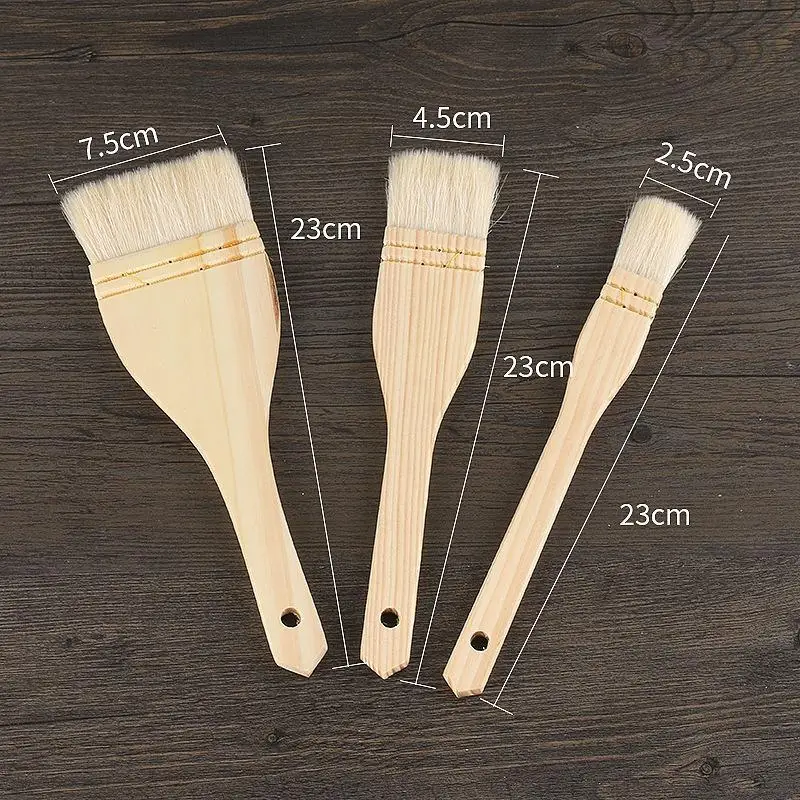 Flat Wool Basting Brush No Shed Bristle Easy Clean Heat Resistant Pastry Brush for BBQ Grilling Baking Home Kitchen Use