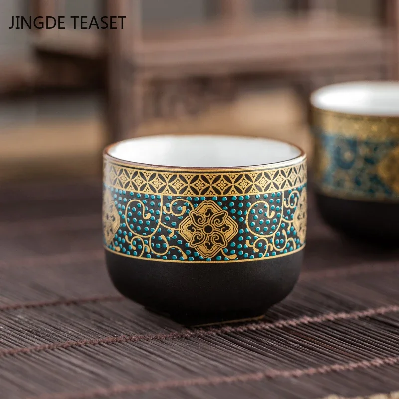 3pcs Chinese Retro Ceramics Small Teacup Exquisite pattern single cup Tea bowl Crockery Fine Tea Cup Teaware accessories