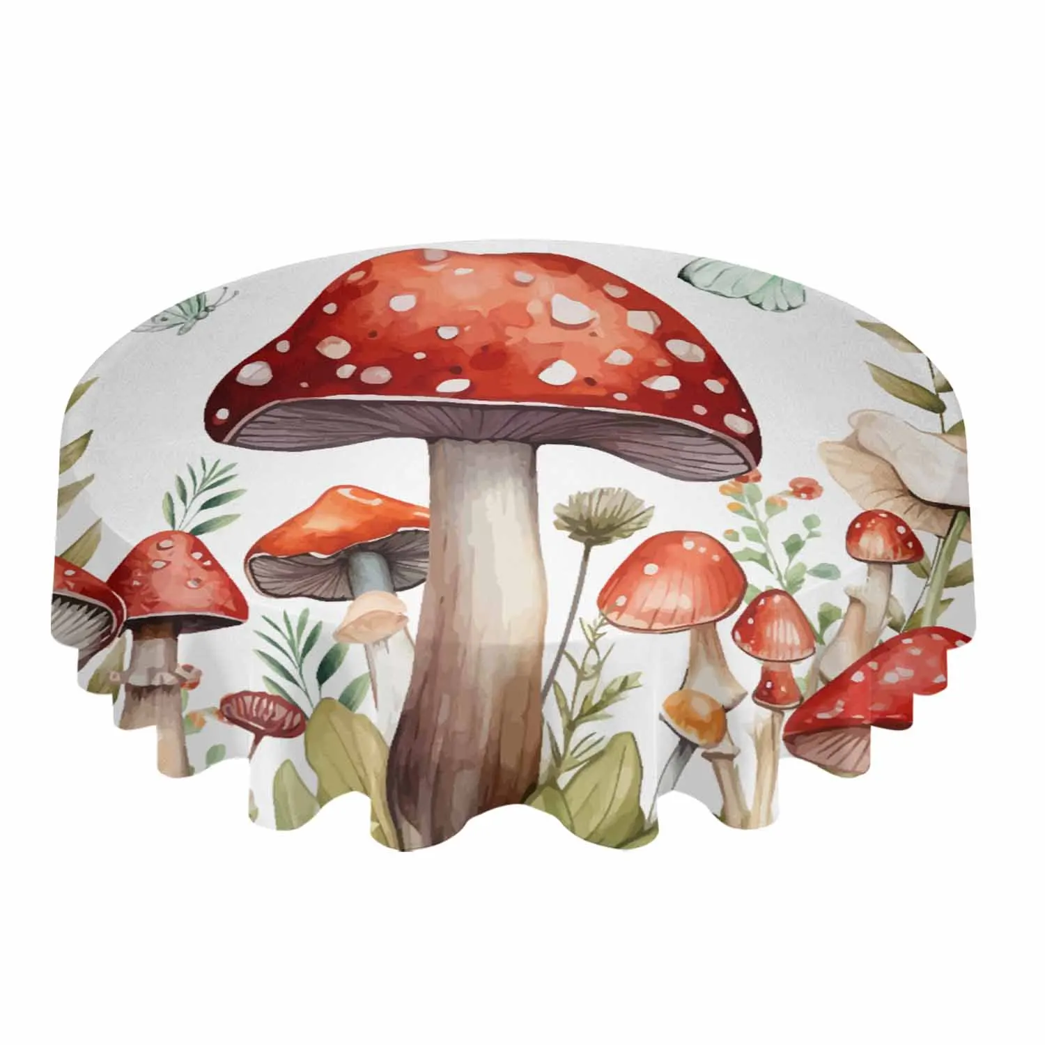 

Summer Plants Mushrooms Butterflies Round Tablecloth Waterproof Wedding Banquet Table Cover Dining Decorative Tablecloth