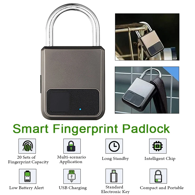 Portable Smart Fingerprint Padlock Waterproof Anti-Theft Locker Keyless Security Locker USB Charge For Bike Gym Locker Luggage