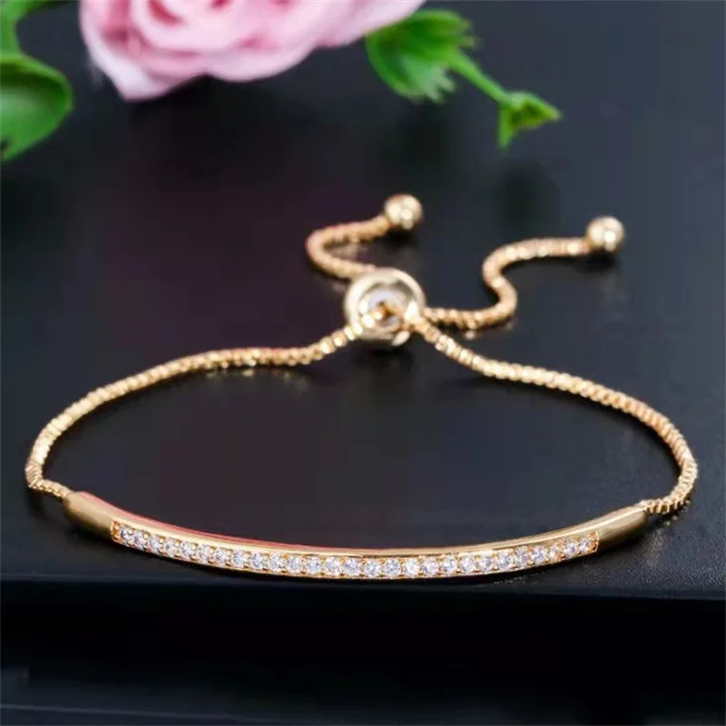 Creative fashion delicate hand jewellery with rhinestones single row arc adjustable bracelet