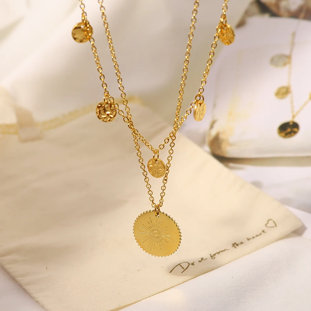 

WILD & FREE 18K Gold Plated Stainless Steel Pendant Necklaces for Women Geometric Charms Chic Clavicle Chain Waterproof Jewelry