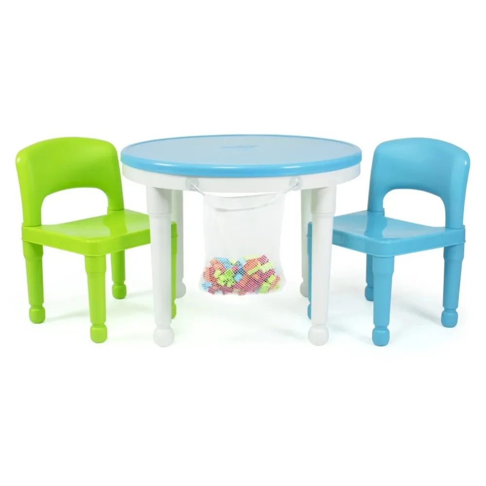 White Studying Desk for Children Furniture Child 2-in-1 Plastic Activity Table and 2 Chairs Set Round Blue & Green Freight Free